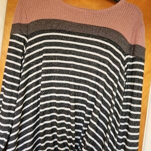 Maurices Pink and Black Striped Long Sleeve Top